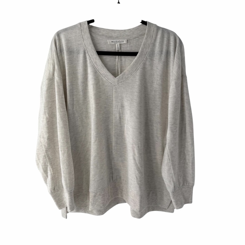 NWT Workshop Republic Clothing Light Gray V-Neck Sweatshirt Athleisure Cozy Top